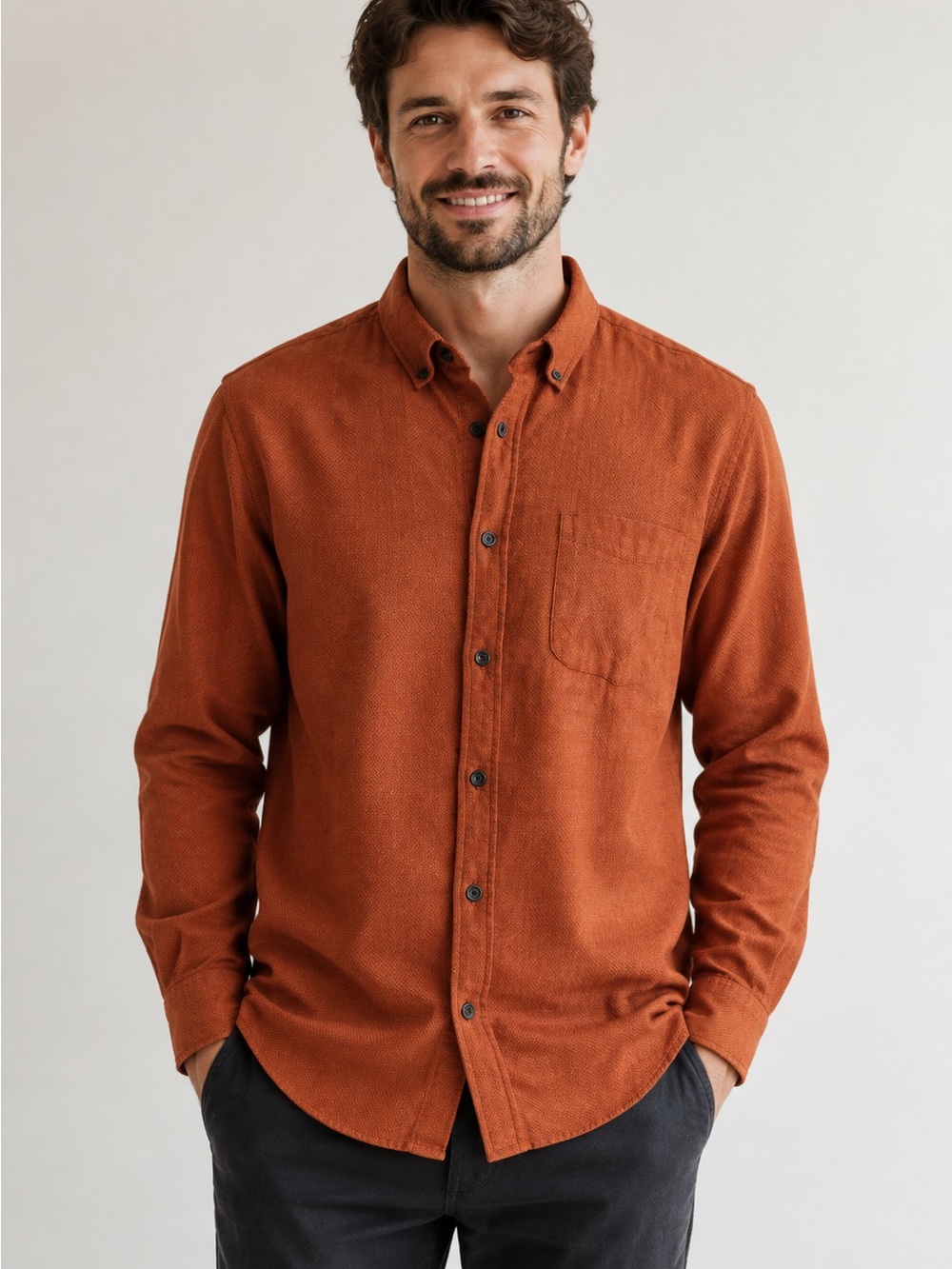 32 Bar Blues Men’s XL Burnt Orange Textured Long Sleeve Shirt